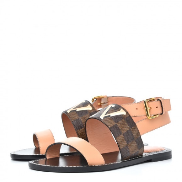 Designer Checkered Sandals in Tan and Brown - Picture 1 of 3